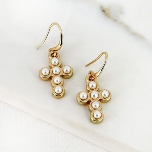Pearl Cross Earrings