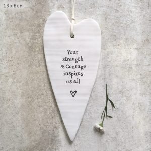 Alternative view of Your Strength and Courage Long Porcelain Hanging Heart