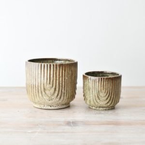 Stoneware Ribbed Planter