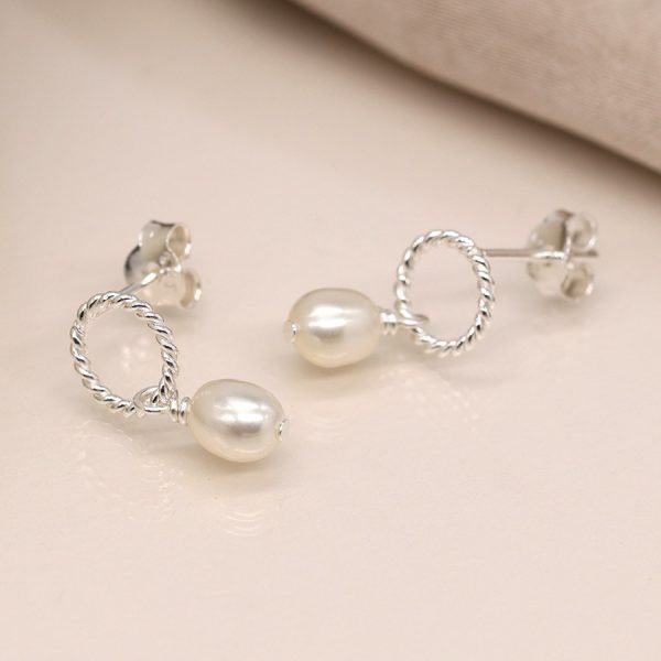 Sterling Silver Rope Hoop and Pearl Earrings