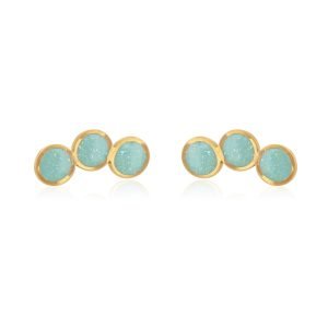 Gold Tri circle Studs in Mint sparkle enamel