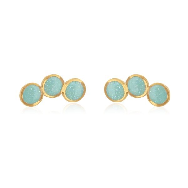 Gold Tri circle Studs in Mint sparkle enamel