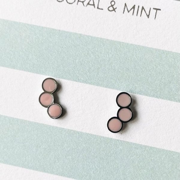 Tri circle Studs with Candy Pink Enamel
