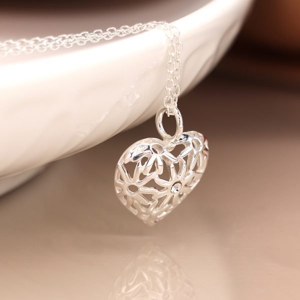 Sterling Silver Jali Heart Necklace
