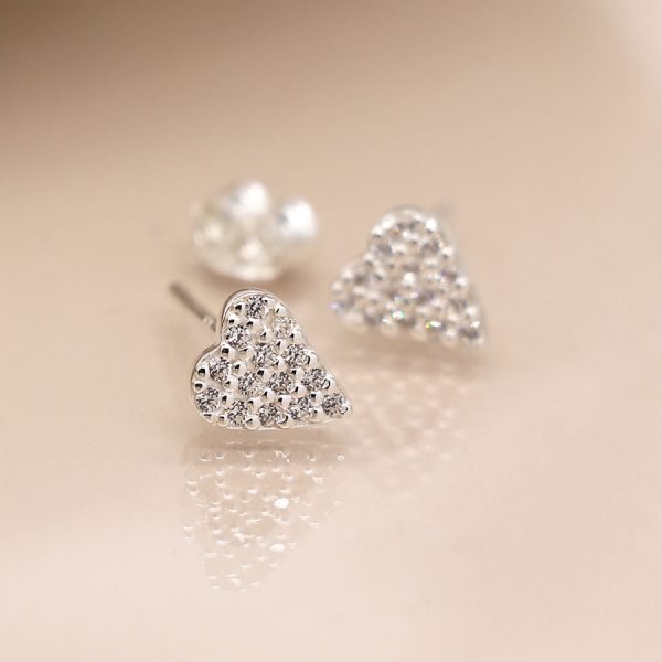 Sterling Silver Crystal Heart Stud Earrings