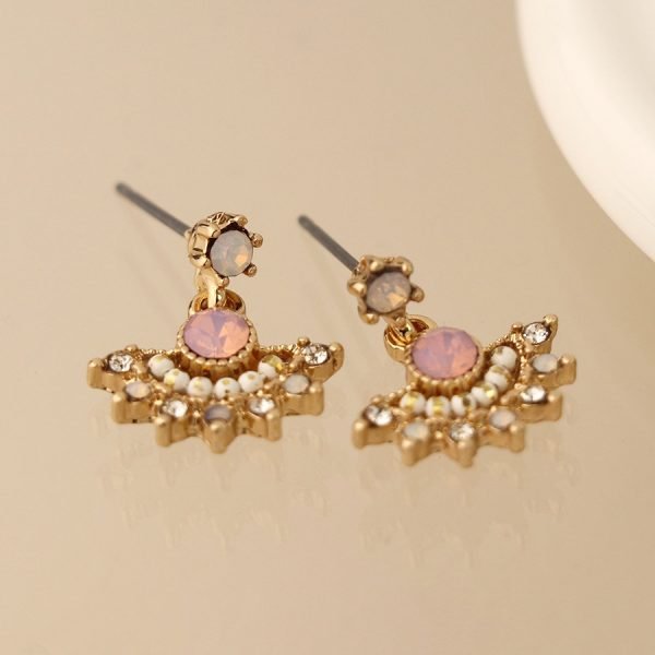 Golden pink and white fan drop earrings