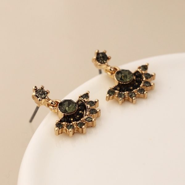 Golden black and grey fan drop earrings