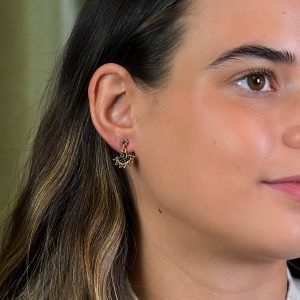 Alternative view of Golden black and grey fan drop earrings