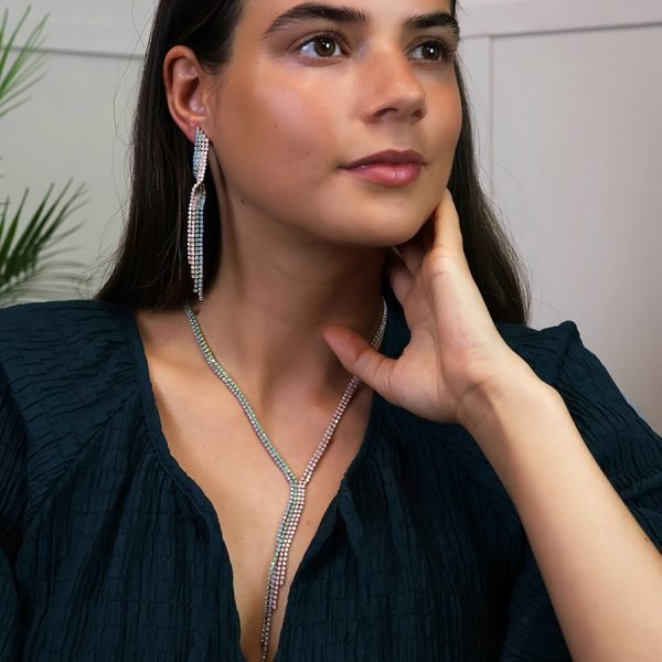Mixed pastels multi crystal lariat necklace