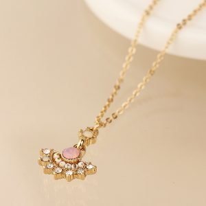 Gold pink and white fan necklace