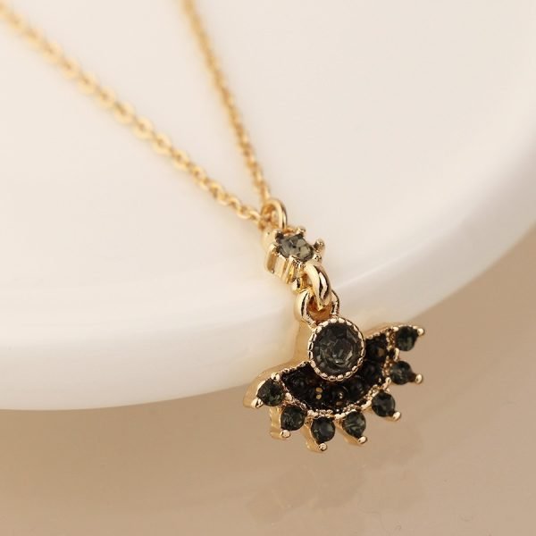 Gold black mix crystal fan necklace