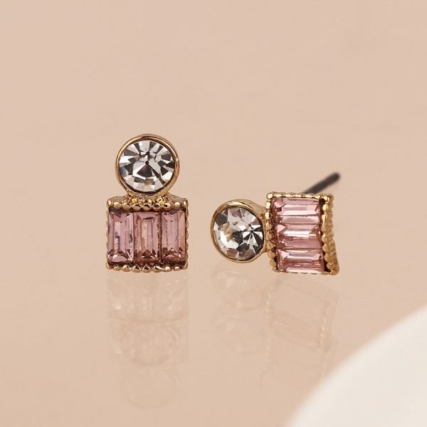 Gold clear and pink crystal studs
