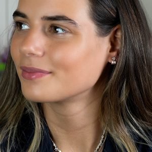 Alternative view of Gold clear and pink crystal studs