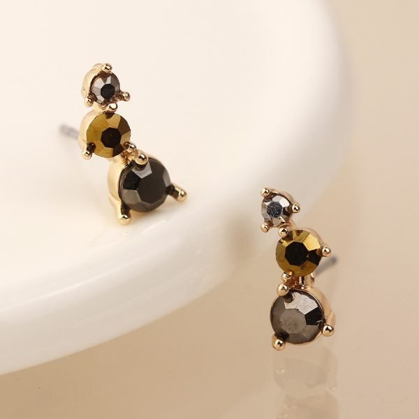 Golden triple black mix crystal ear climbers