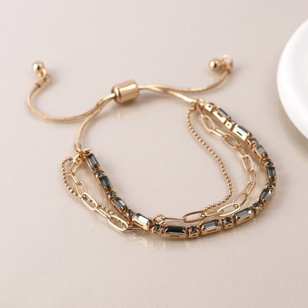 Golden smoky crystals and chains bracelet