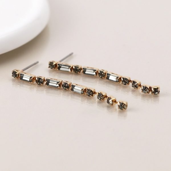 Gold black and grey crystal strand earrings