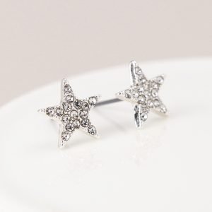 Silver plated crystal star stud earrings