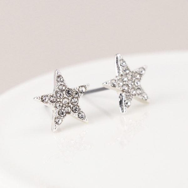 Silver plated crystal star stud earrings