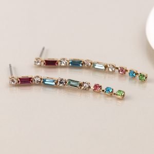 Golden multicolour crystal strand earrings