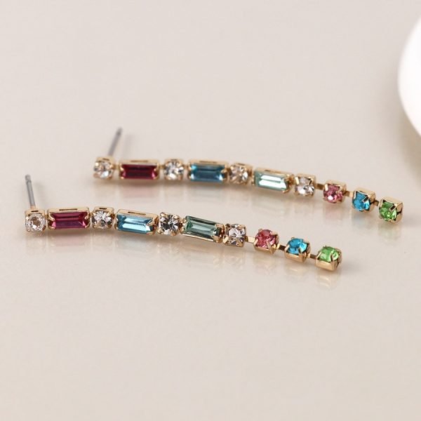 Golden multicolour crystal strand earrings