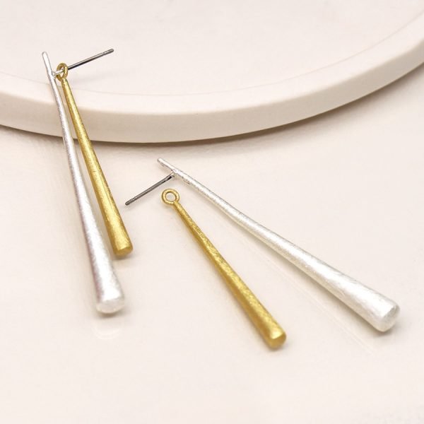 Brushed silver and faux gold double elegant drop earrings