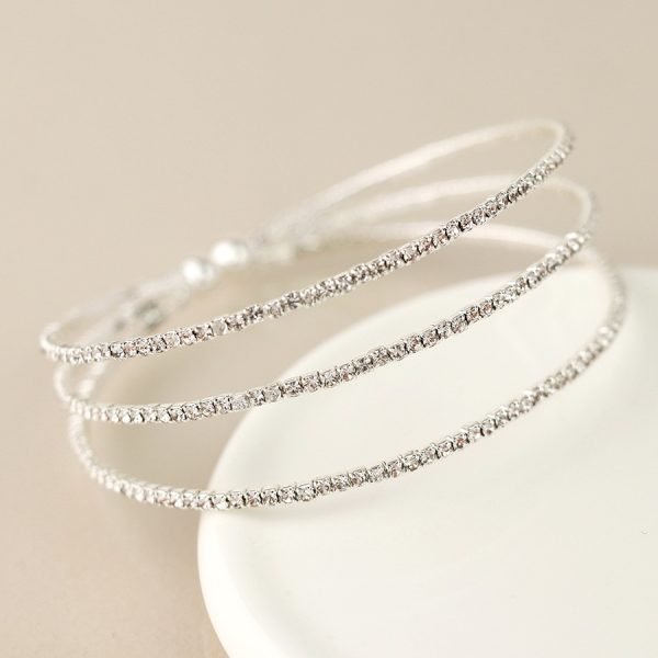 Silver plated triple strand crystal bracelet