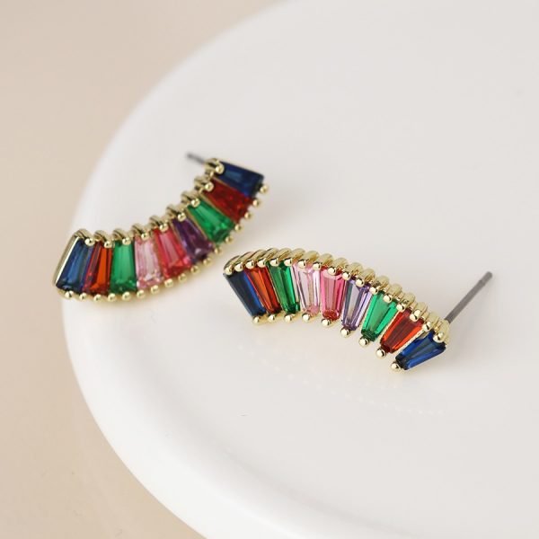 Golden curve earrings with multicoloured crystals