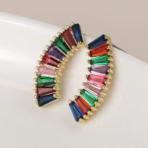 Alternative view of Rainbow Baguette Bar Stud Earrings