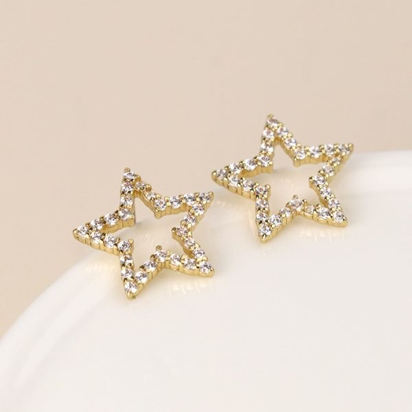 Golden pave crystal star stud earrings