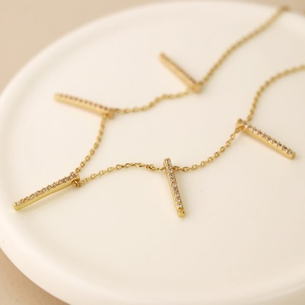 Golden fine chain and crystal bars drop necklace