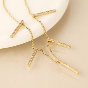 Alternative view of Golden fine chain and crystal bars drop necklace