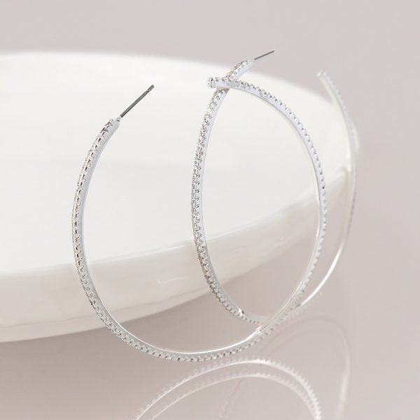 Silver plated elegant crystal hoop earrings