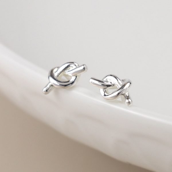 Silver plated dainty knot earrings