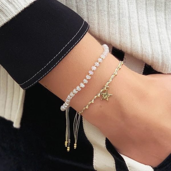 Prunus White and Gold Crystal Stretch Bracelet