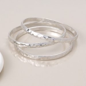Alternative view of Worn Silver Plated Triple Bangle Set