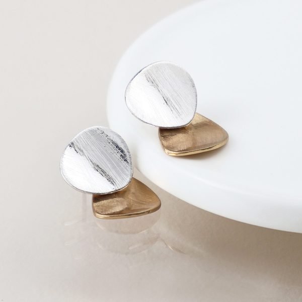 Mixed finish brushed shapes stud earrings