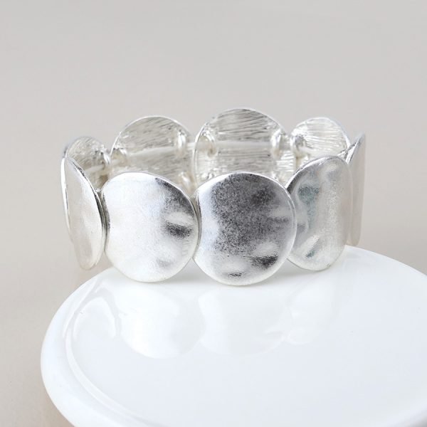 Silver worn disc stretch bracelet