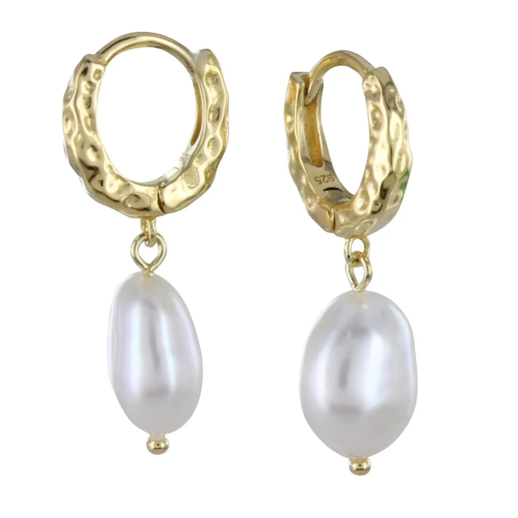 Pearl and Gold Hoop Earrings - Image 2