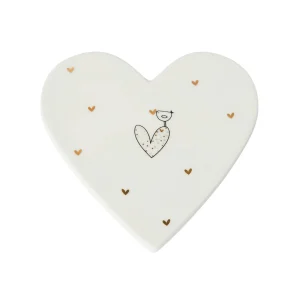 Bird and Heart Porcelain Heart Coaster