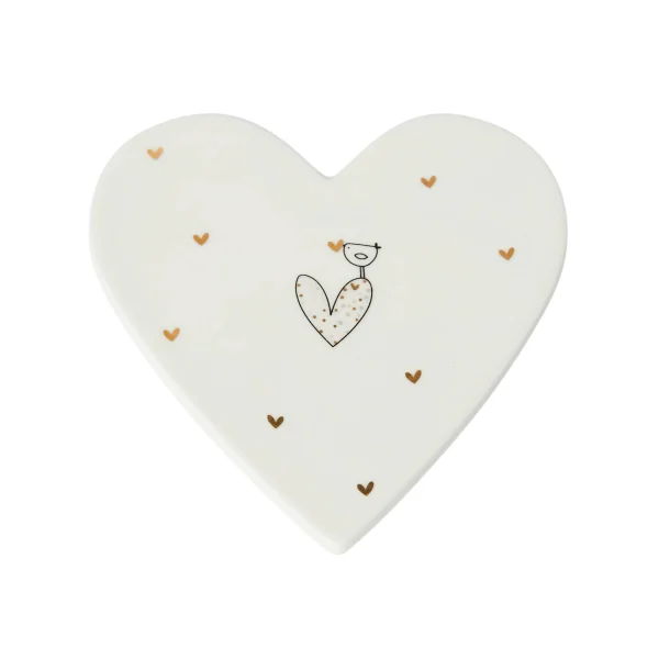 Bird and Heart Porcelain Heart Coaster