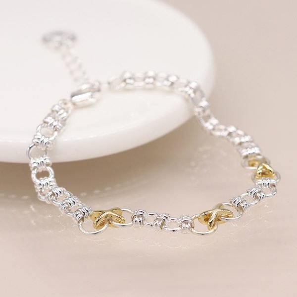 Silver plated and golden knots and crosses bracelet
