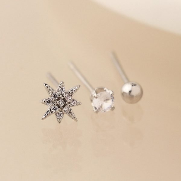 Silver plated crystal star and bead earring set