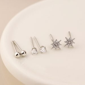 Alternative view of Silver plated crystal star and bead earring set