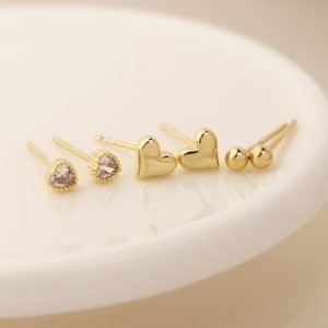 Alternative view of Golden triple bead and hearts stud earring set