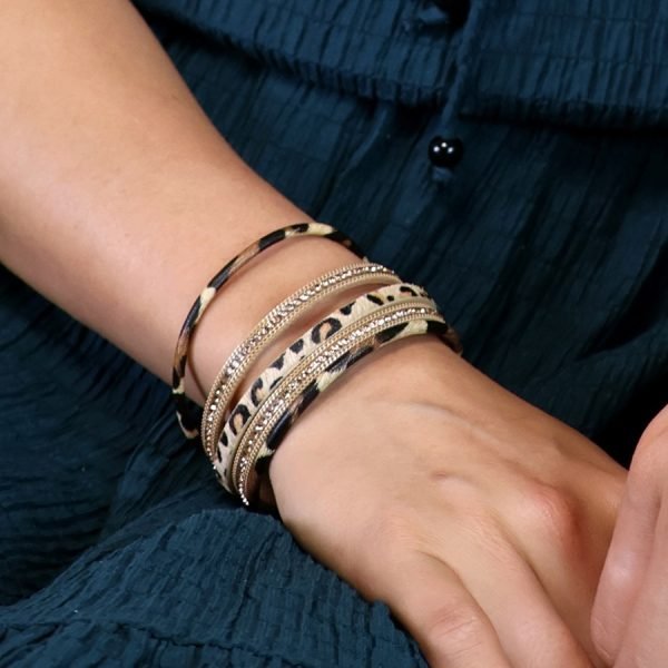 Multistrand classic animal print and crystal bracelet