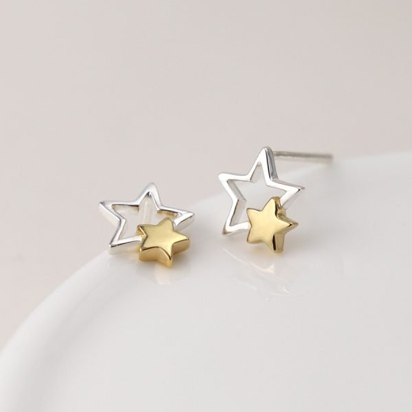 Sterling silver and gold plated double star stud earrings