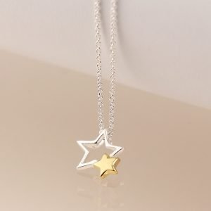 Alternative view of Sterling silver and gold plated double star necklace