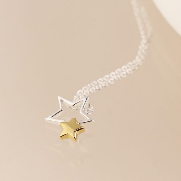 Sterling silver and gold plated double star necklace