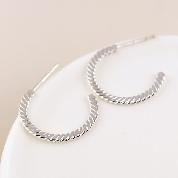 Sterling silver flattened twist hoop earrings