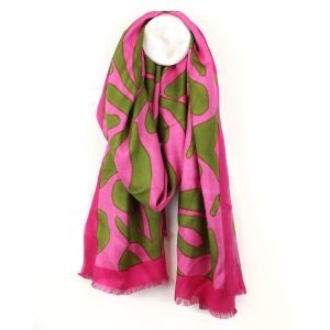 Alternative view of Pink mix abstract swirl print scarf with border